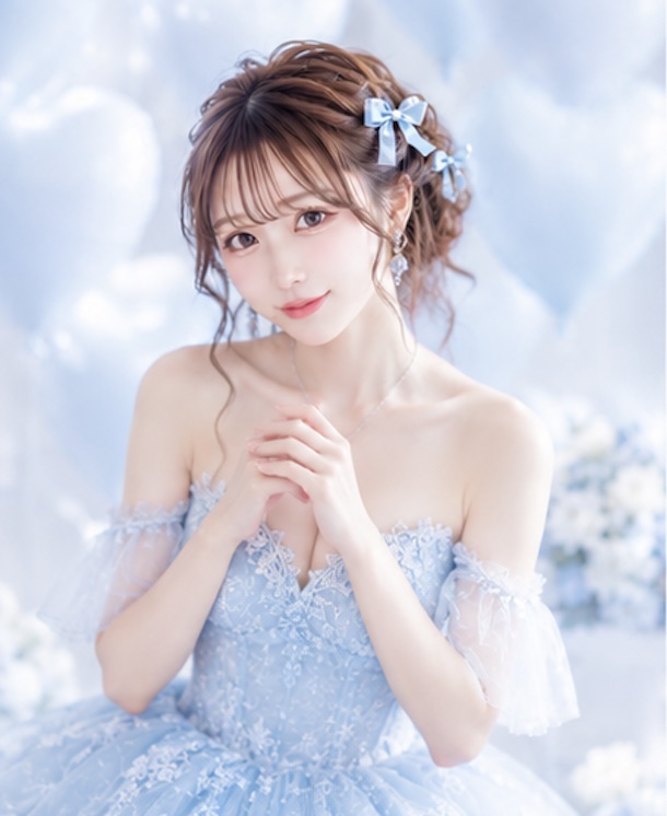 Sayaka portrait in an ice blue dress